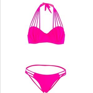 Loel Pink Push Up Bikini Bandeau Bathing Suit SzM